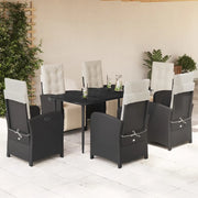 Set da Pranzo da Giardino 7 pz Nero con Cuscini in Polyrattan