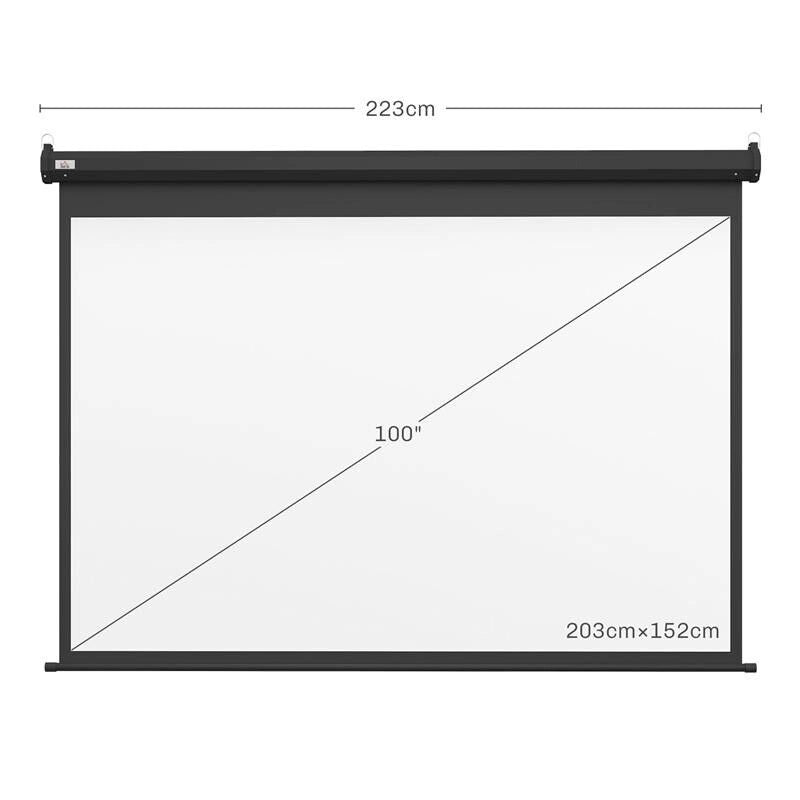 SCHERMO PER PROIETTORE 100" FORMATO 4:3 REGOLABILE CON TELECOMANDO, 203X152CM, NERO