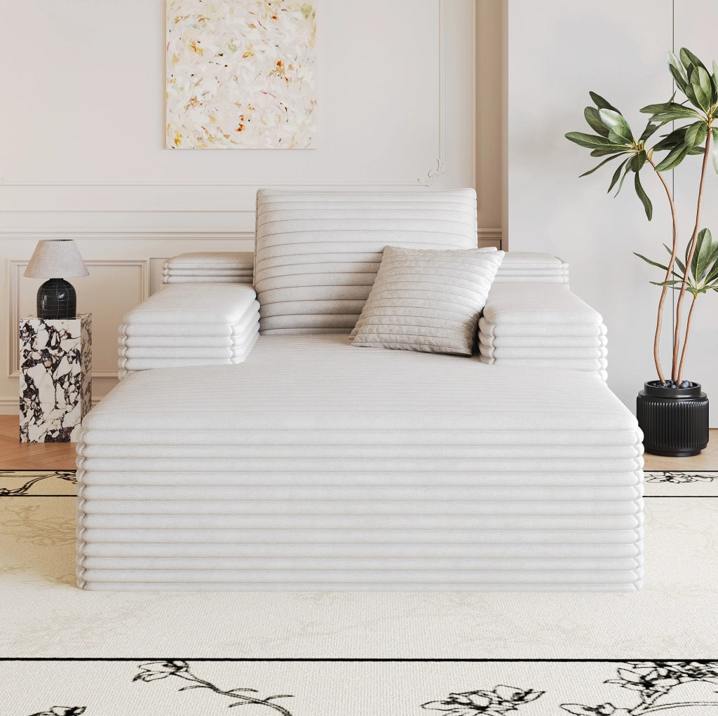 Divano chaise longue in tessuto corduroy, bianco