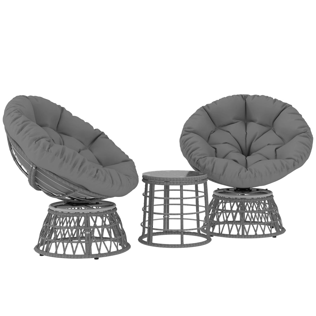 Set Giardino 3 Pezzi con 2 Poltrone Papasan Girevoli e 1 Tavolino Rotondo ¨C zephmum ¨C Resina Poliestere Intrecciata