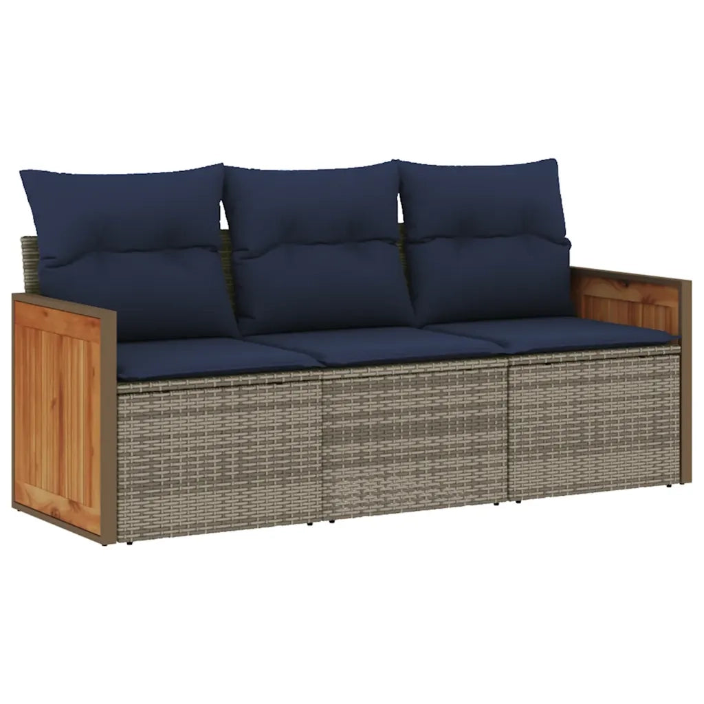 Set Divani da Giardino 3 pz con Cuscini Grigio in Polyrattan 3227440