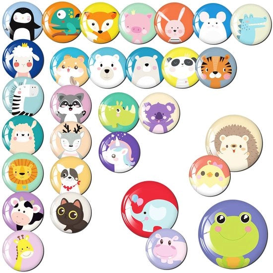 Magnetici per lavagne, 30 magnetici animali per frigoriferi, lavagne, lavagne per appunti, lavagne di ricompensa con scatola di conservazione, magnetici decorativi, idee regalo per bambini (diametro: 3 cm)