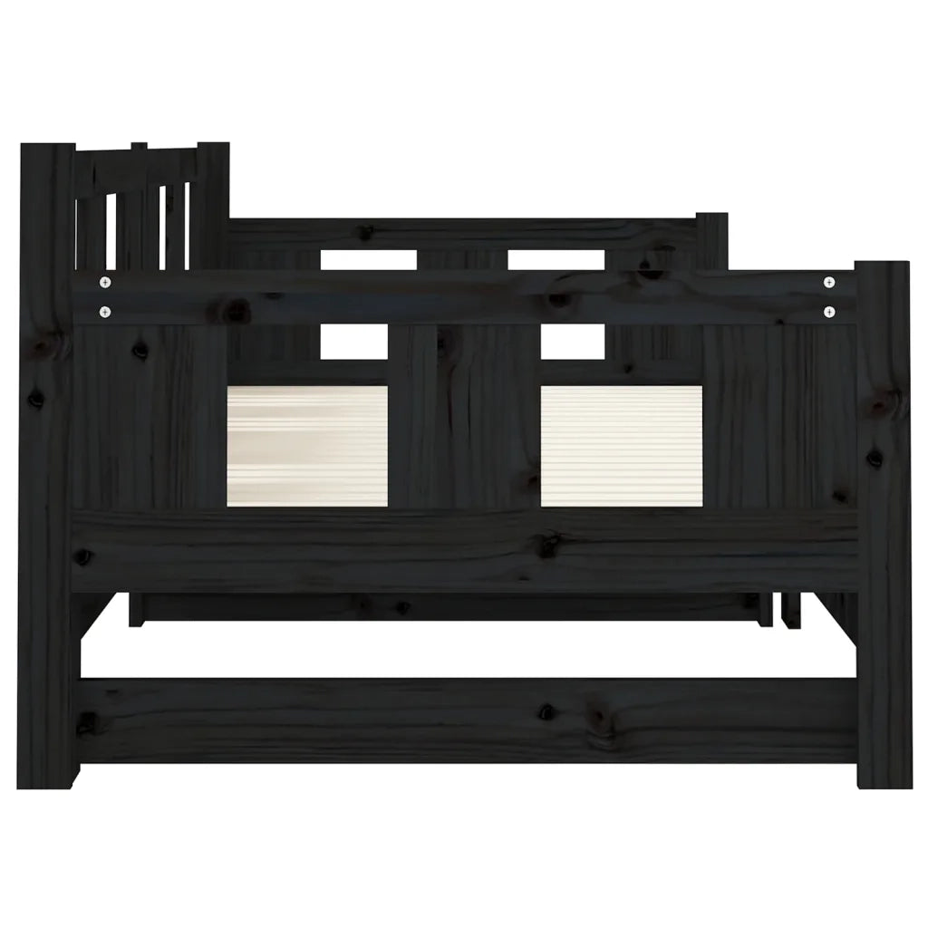 Letto singolo | Letto per adulti | Dormeuse Estraibile Nera in Legno Massello di Pino 2x(90x190)cm