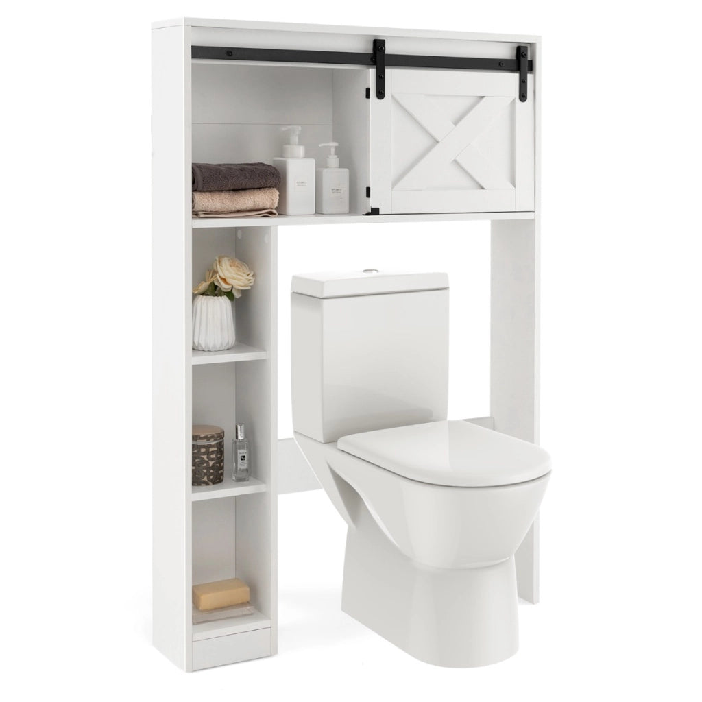 Organizzatore da bagno indipendente con porta scorrevole ripiani di stoccaggio-Armadietto della toilette Bianco