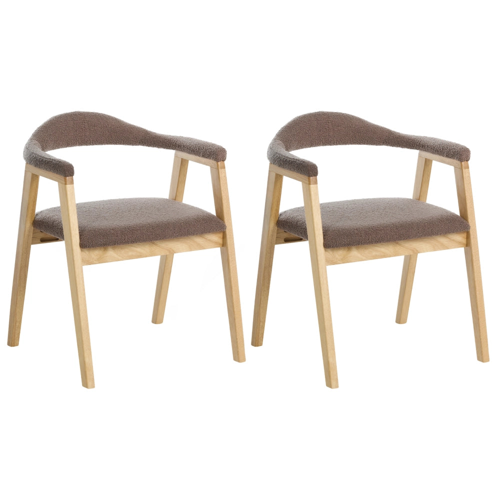 Set di 2 sedie da pranzo marrone chiaro con seduta imbottita schienale in bouclé tortora poliestere struttura in legno di gomma stile retrò per sala da pranzo