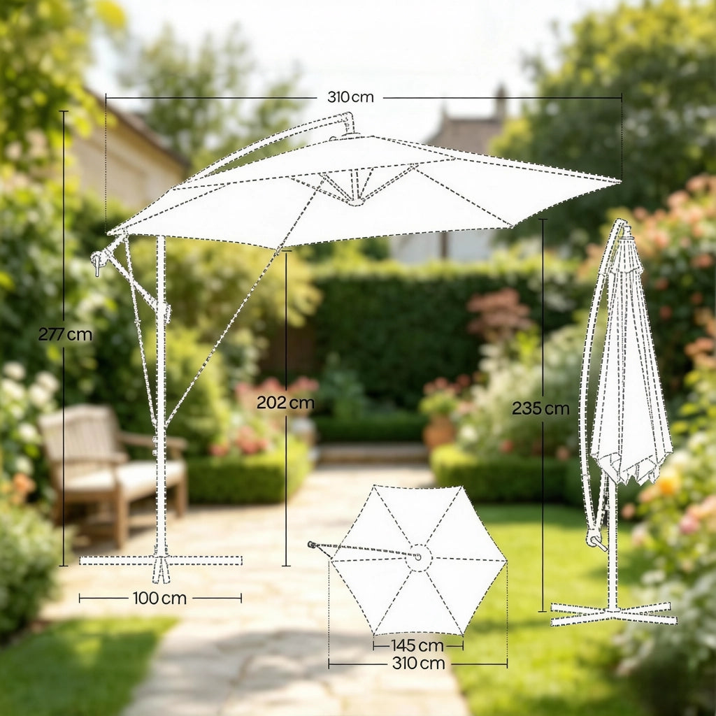 OMBRELLONE decentrato inclinabile 310x310 cm Metallo Poliestere grigio scuro