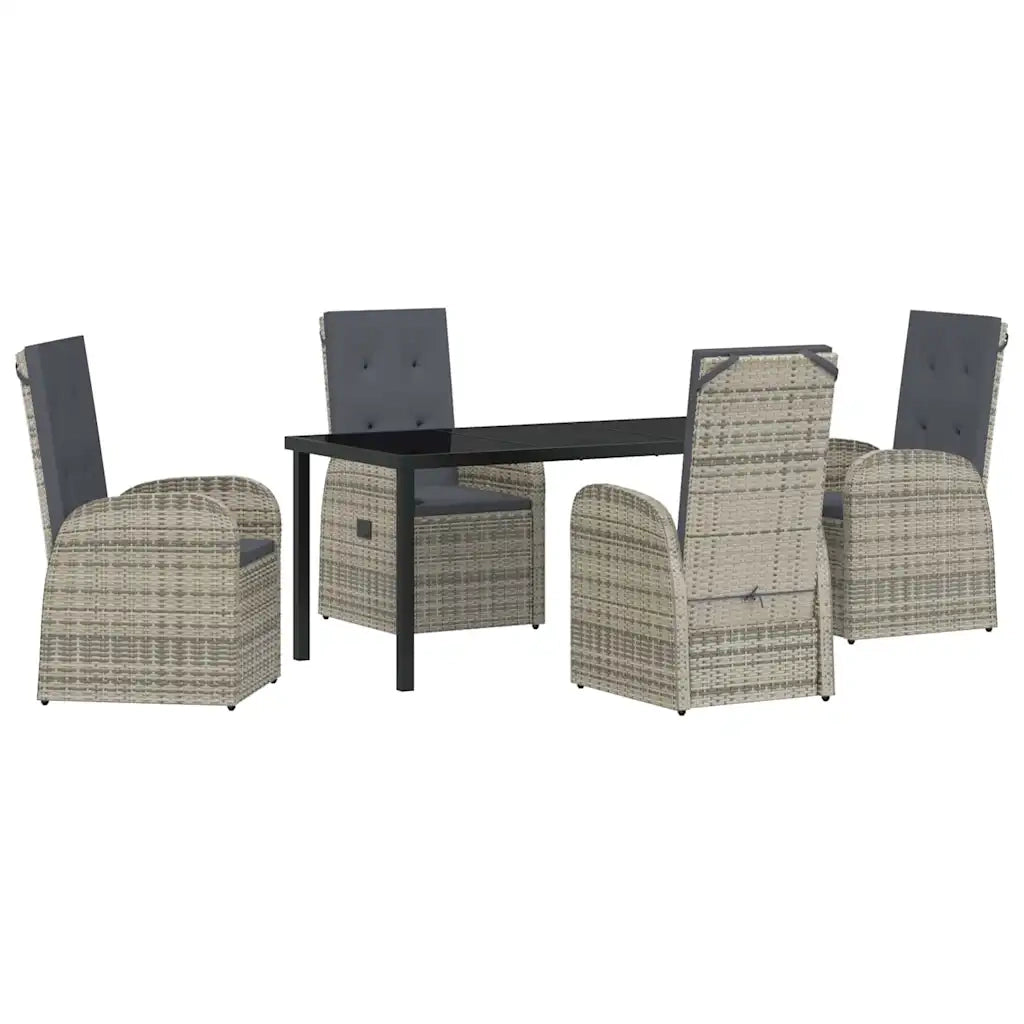 Set da Pranzo per Giardino con cuscino 5 pcs Grigio polyrattan