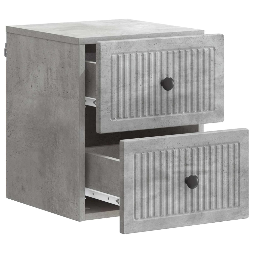 Set di 2 Comodini | Armadio da Notte | Mobiletto da notte a muro con cassetto Grigio Cemento