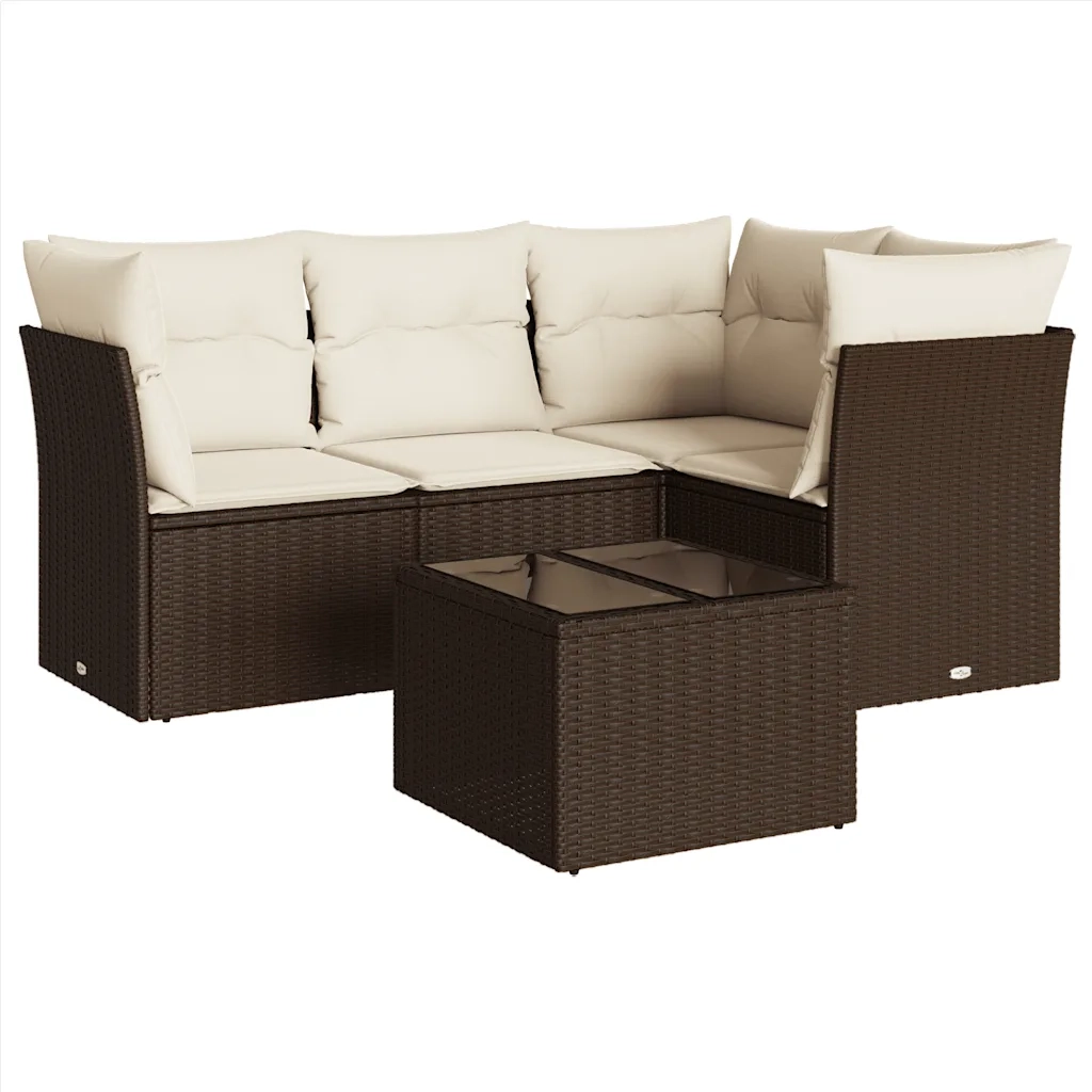 Set Divano da Giardino 5 pz con Cuscini Marrone in Polyrattan 3217593