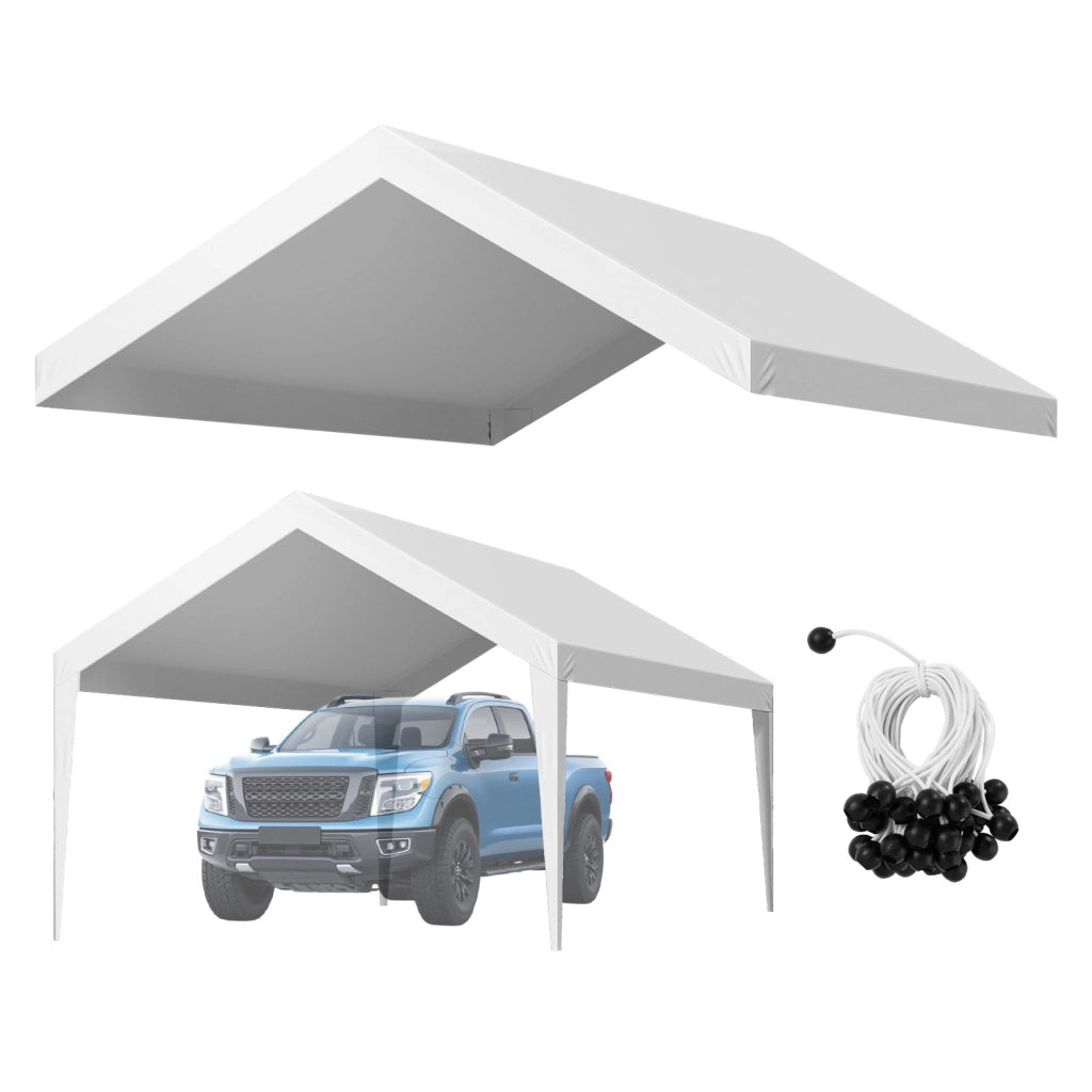 Telo Superiore di Ricambio Posto Auto Coperto 6,09 x 3,65 x 3,05 m, Copertura Garage in PE Bianco Impermeabile con Elastici, Telaio Escluso