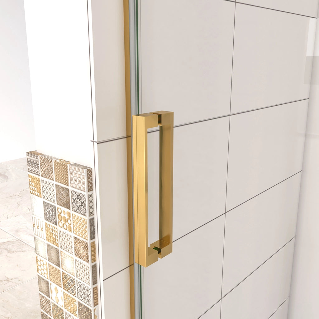 Box Doccia Per Nicchia Porta Scorrevole Ingresso Laterale in Vetro 8 mm Temperato Trasparente Anticalcare Telaio Cromato Lucido Finitura Oro 110x195 cm