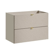 Mobile sottolavabo AOKI – 2 cassetti – Finitura beige cachemire con motivi a spina di pesce e maniglie dorate – L80 × P39 × H57 cm – Da appendere
