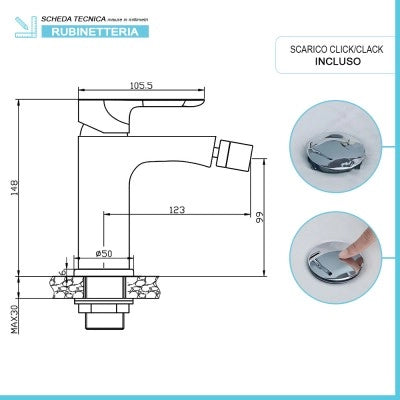 Set miscelatori lavabo alto e bidet Kreo in ottone cromato con piletta