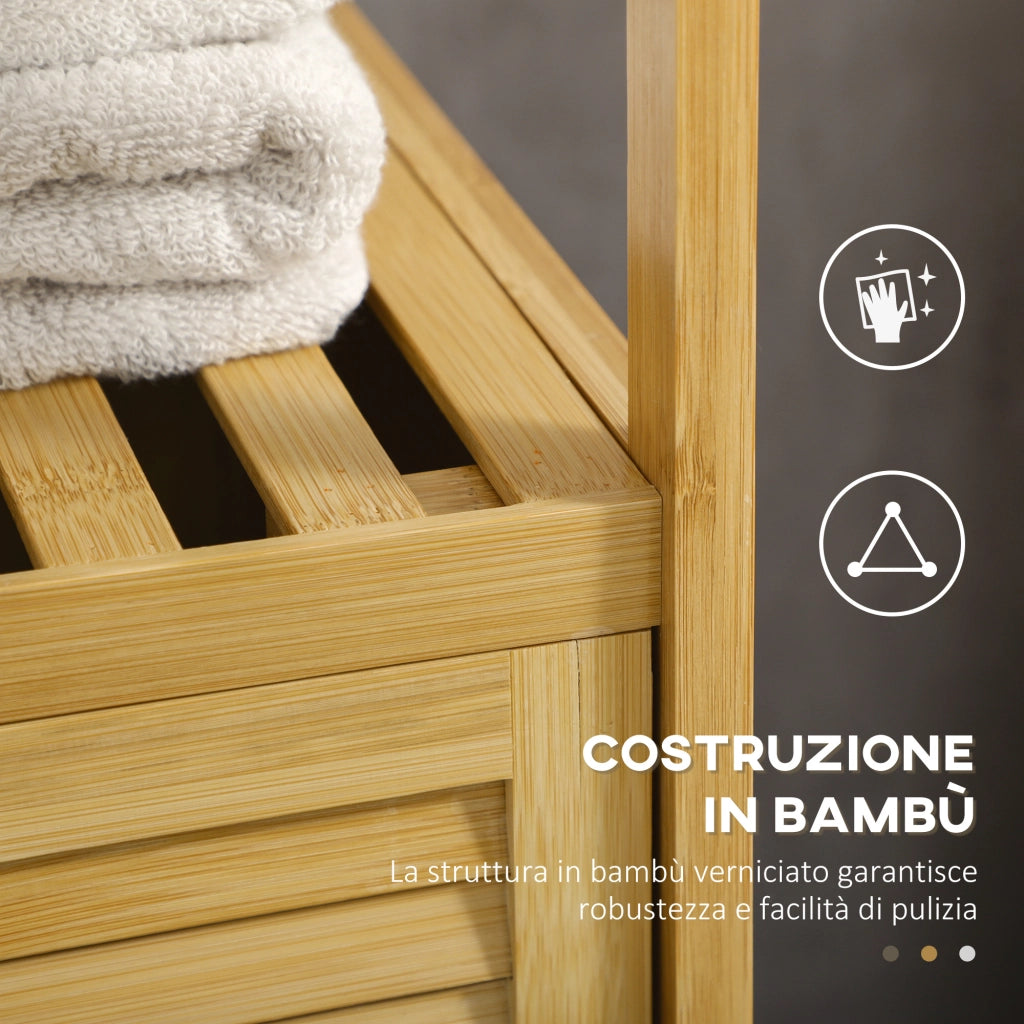 Mobiletto Bagno con Armadietto ¨C Minimal ¨C Legno Naturale 33x36.5x67cm