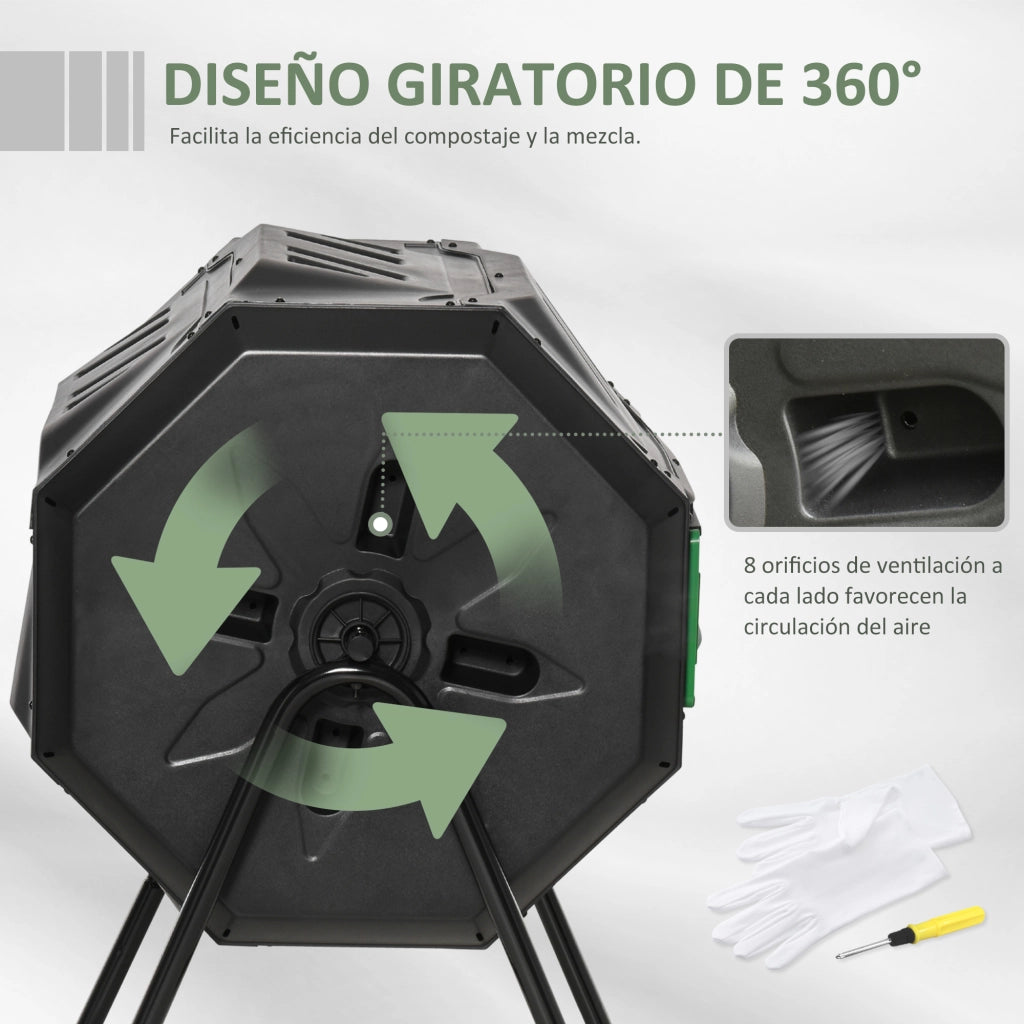 Compostiera Rotante 160L ¨C Xylo ¨C Ventilazione Acciaio Giardino 71x65x96 cm