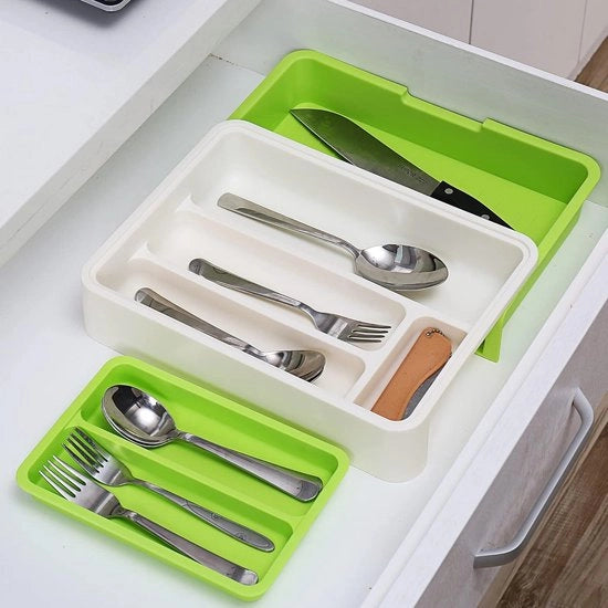 Sostegno per utensili e oggetti in plastica espandibile - contenitore per posate e altro - verde