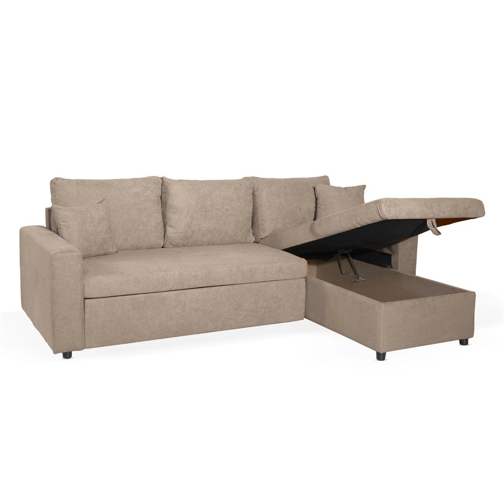 Divano con penisola reversibile funzione letto Golf tessuto tortora 225x148x81H