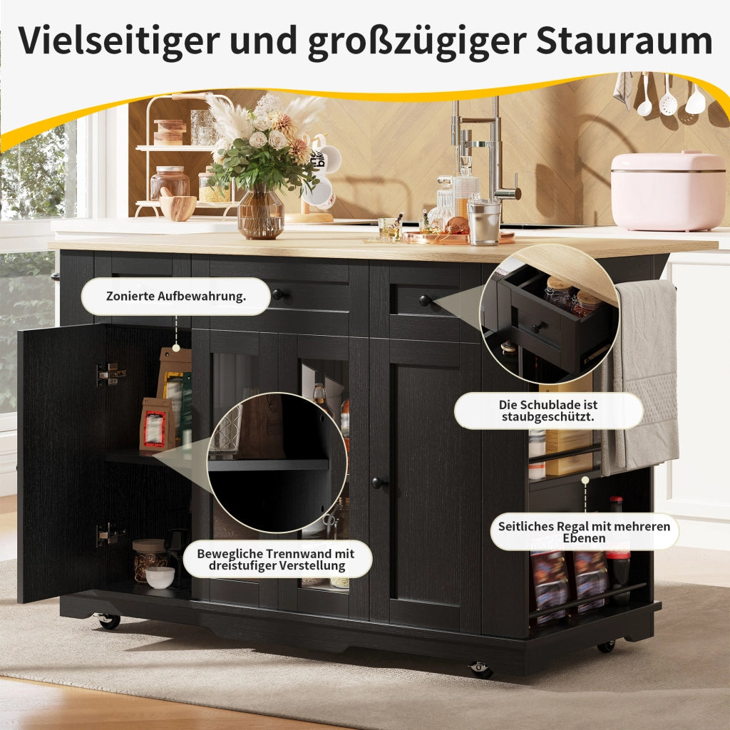 ISOLA CUCINA 151,5x60x91,7 cm Nero/Naturale con piano ribaltabile