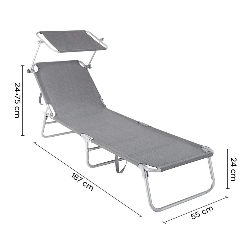 Trade Shop - Lettino In Textilene Con Parasole Grigio Mare Giardino Schienale Regolabile 281013 -