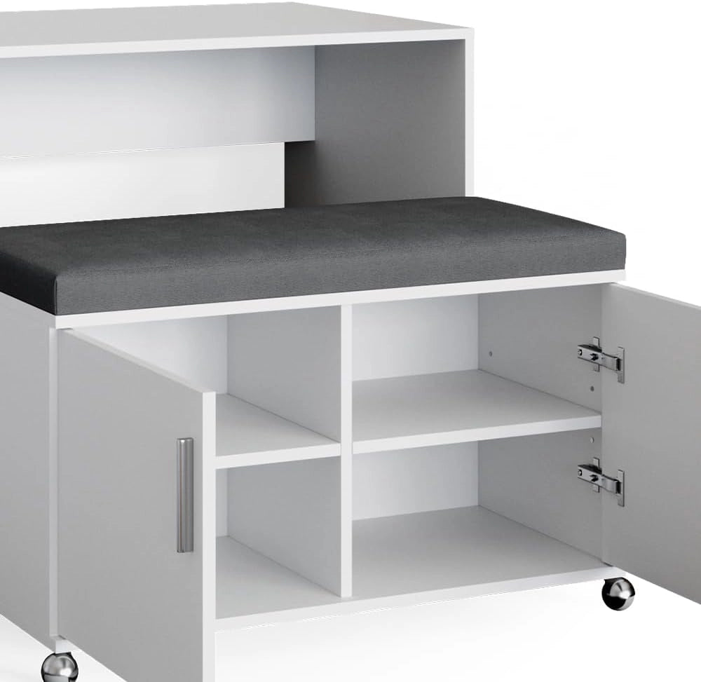 Scrivania con ruote Flona, Bianco, 93.2 cm, posizionabile in modo flessibile su ruote e allungabile