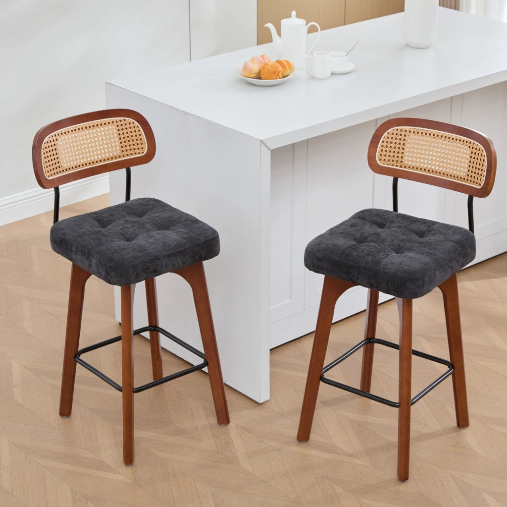 Sgabello da bar 44x51x96 cm girevole a 360° in chenille nero