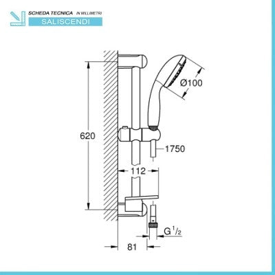Saliscendi doccia Grohe New Tempesta 100 a 3 getti con porta oggetti
