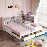 DESMIU Divano letto 90 × 190 cm e 180 × 190 cm 1 posto con contenitore, USB e Type-C, senza materasso, bianco