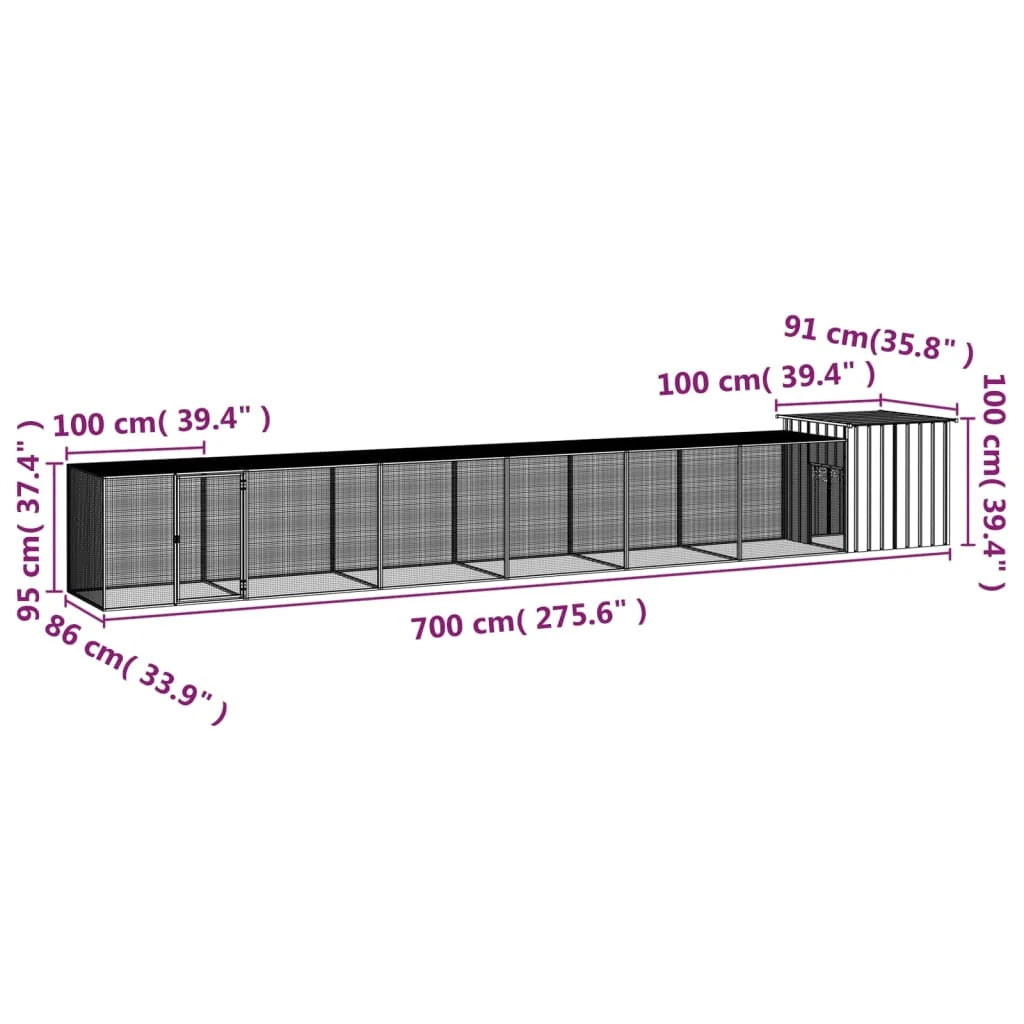 Gabbia per polli 700 x 91 x 100 cm acciaio zincato grigio 02_0041661