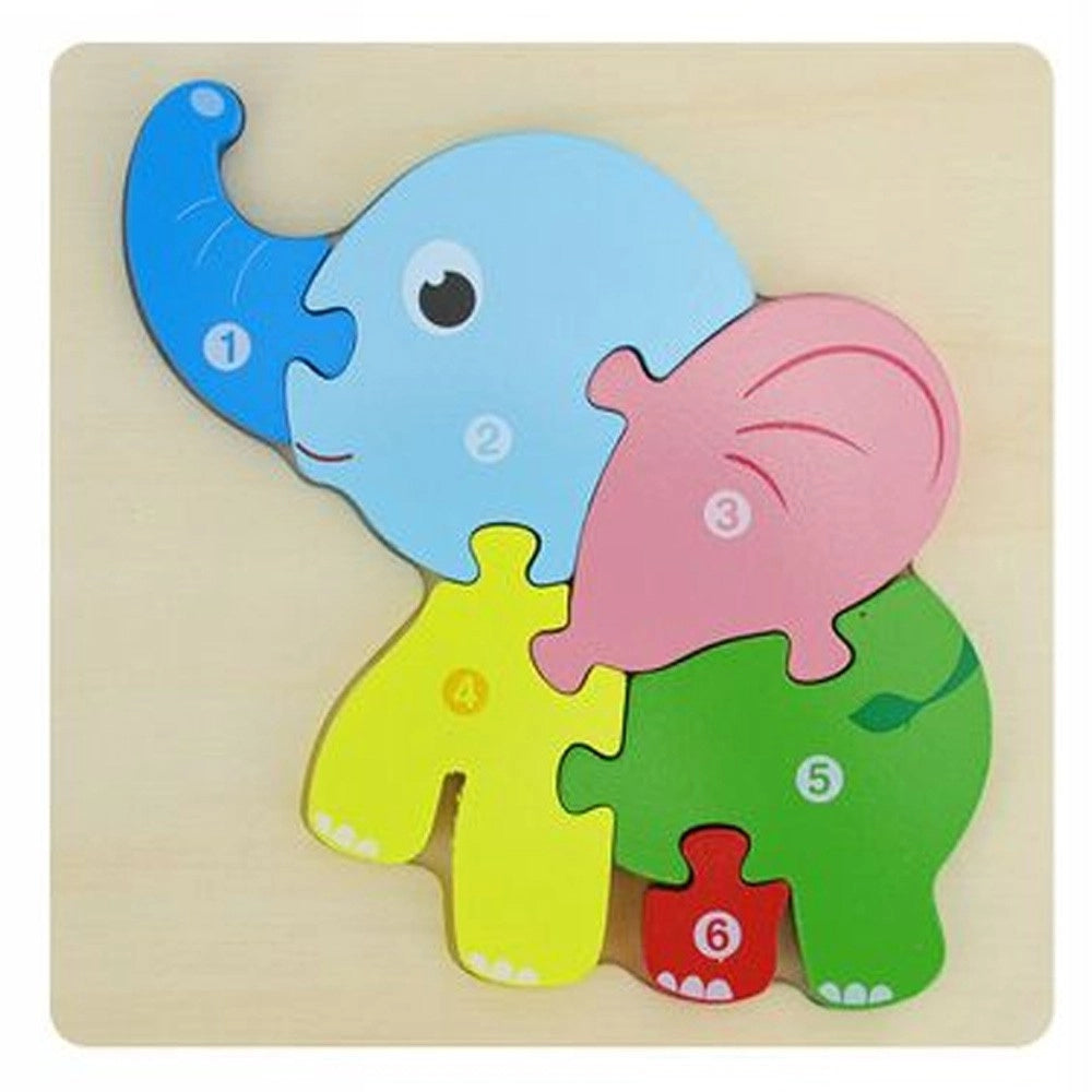 Trade Shop - Puzzle 3d Blocchi Legno Forma Di Cavallo Elefante Colorato Gioco Bambini Animali -