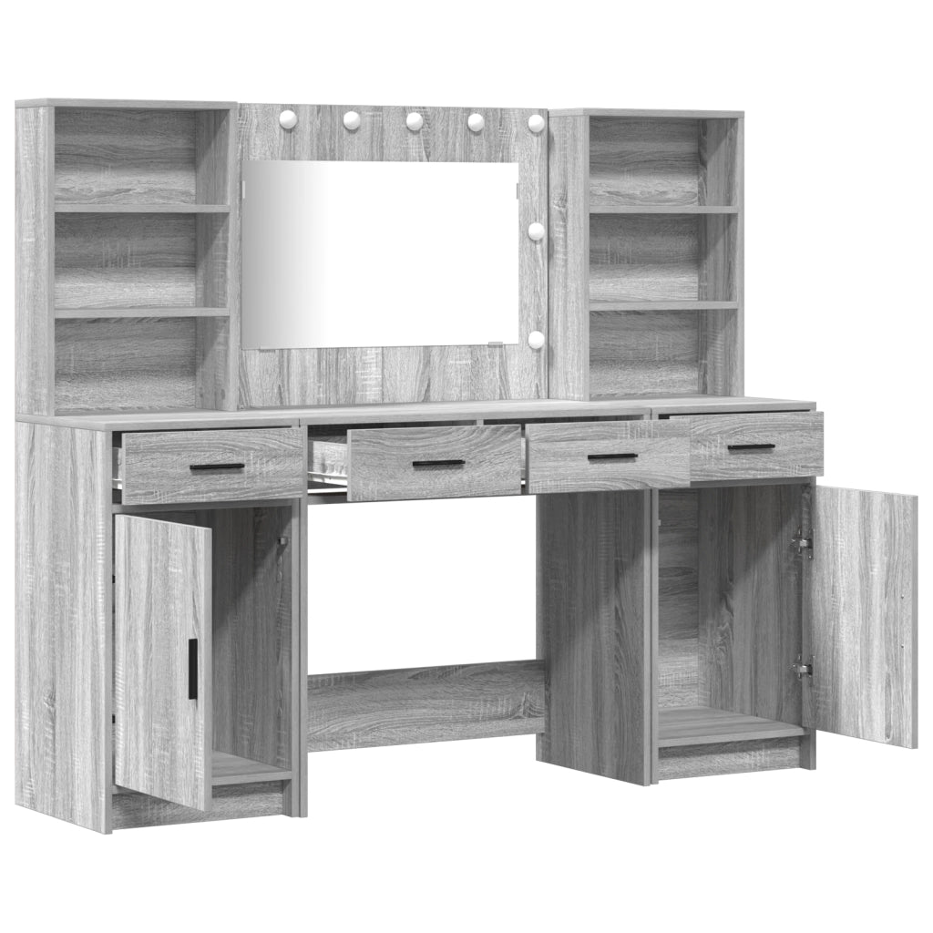 Set di Toeletta 3 Pezzi  Grigio in Legno Ingegnerizzato