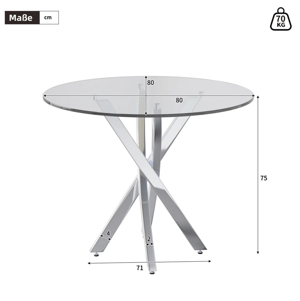 Tavolo da pranzo in vetro temperato 80 x 80 cm argento