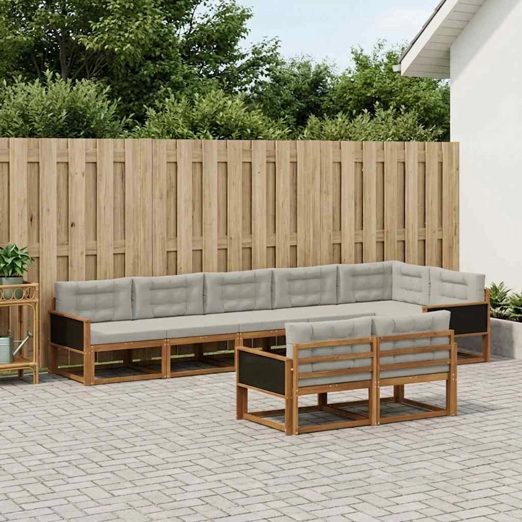 Set di divani da esterno 8 pz Naturale e Grigio chiaro 3382654