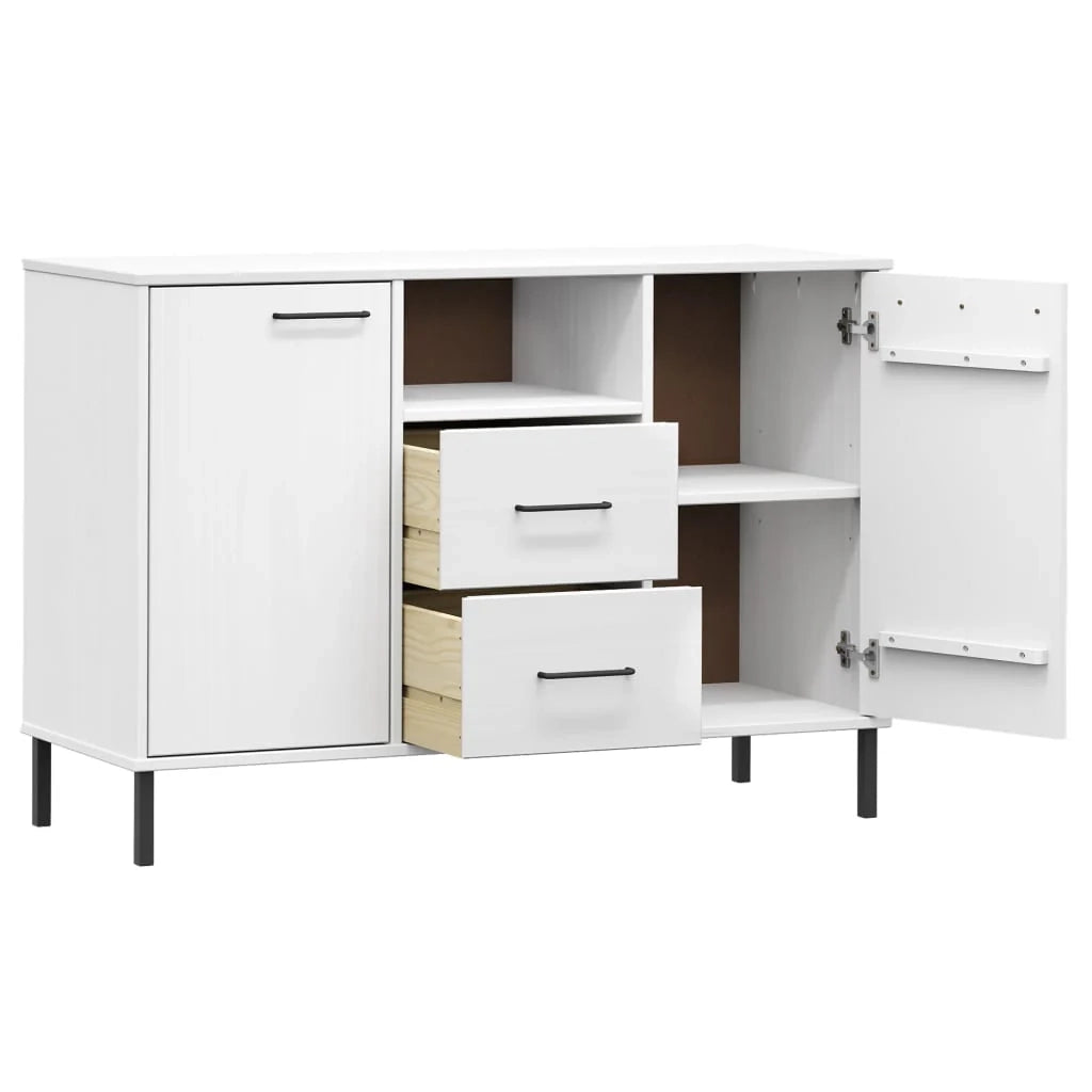 Buffet credenza cassettiera mobiletto mobile contenitore organizer per cucina soggiorno salotto con gambe in metallo 113 x 40 x 77 cm legno massello bianco 02_0030093