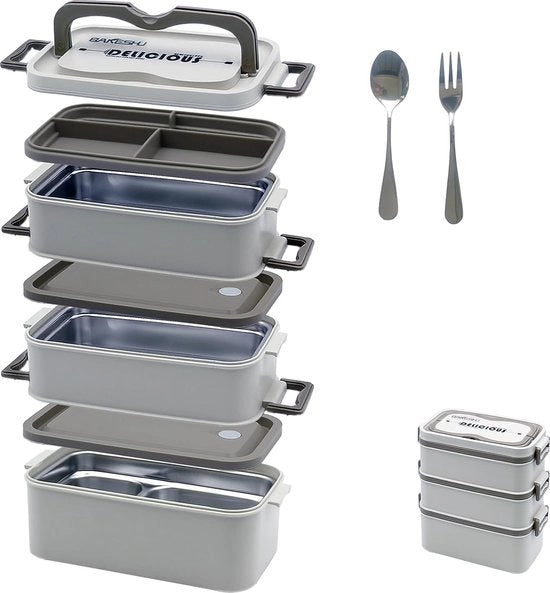 Borsa da picnic per bambini e adulti, 700-2800 ml, borsa da pranzo con contenitori, borsa da picnic impermeabile con forchetta e cucchiaio (kaki)