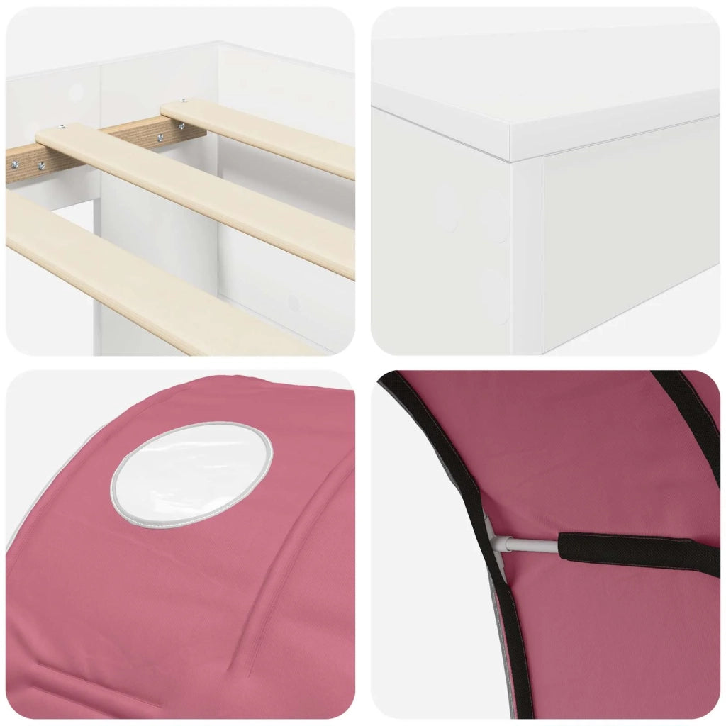 Letto alto per bambini con scrivania 3 pz Bianco e Rosa 3423680