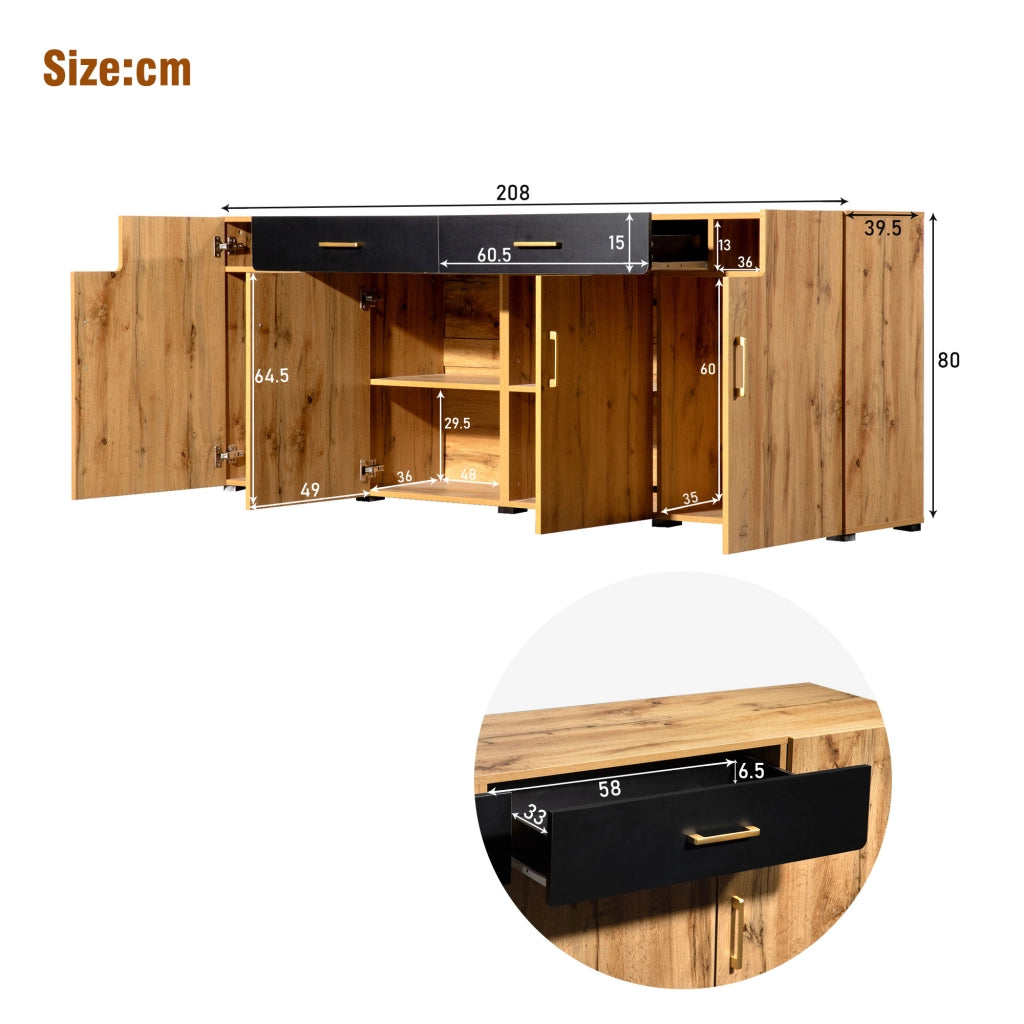 Sideboard per cucina - Zephmum- 208 x 39.5 x 80 cm, 4 ante, 2 cassetti
