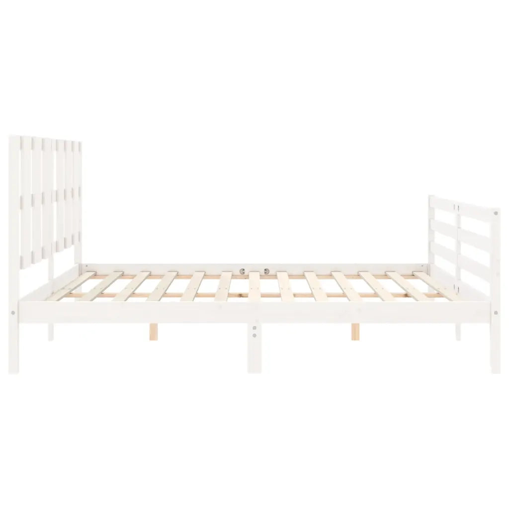 Giroletto con Testiera-Struttura Letto con testiera Bianco 200x200 cm in Legno Massello 618360