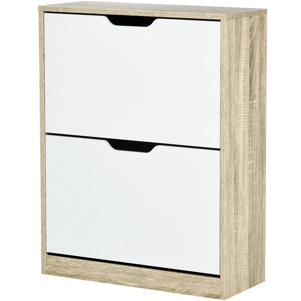Scarpiera Salvaspazio Slim con 2 Cassetti ¨C zephmum ¨C Legno e Bianco 62.5x26x81 cm