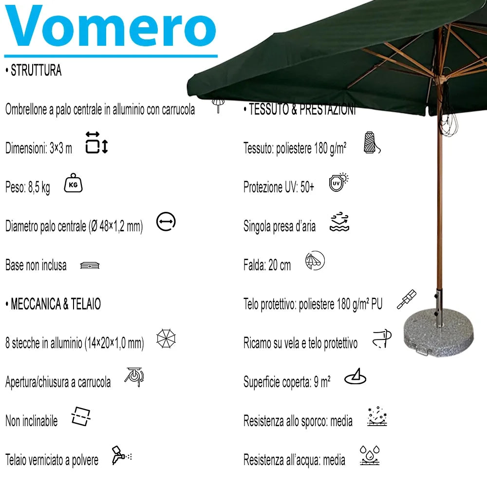 Tempo Style - Ombrellone da Giardino Vomero 3x3 m | Ombrellone da Esterno in Alluminio e Poliestere 180g/㎡ (Verde/Legno Noce)