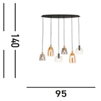 Lampadario Classico Divine Acciaio Nero Vetro 6 Luci E14