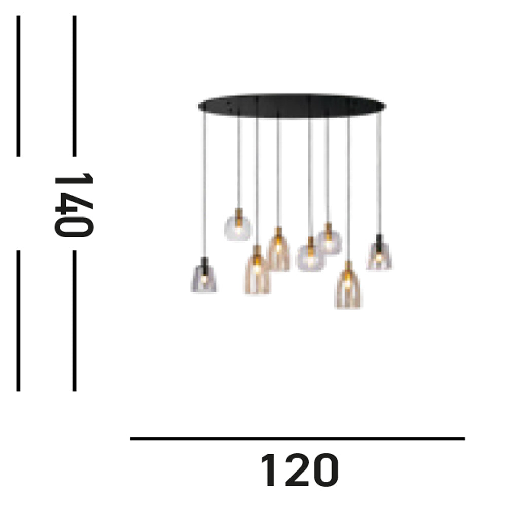 Lampadario Classico Divine Acciaio Nero Vetro 8 Luci E14