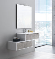 Mobile Bagno Sospeso 90 cm Lavabo Specchio e Lampada a LED TFT Belsk 2 Bianco e Cemento