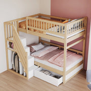 OKWISH Letto a Castello 90×200 cm, Letto 2 Posti con Scala Contenitore, 1 Cassetto e Sponde Alte, senza Materasso, Legno
