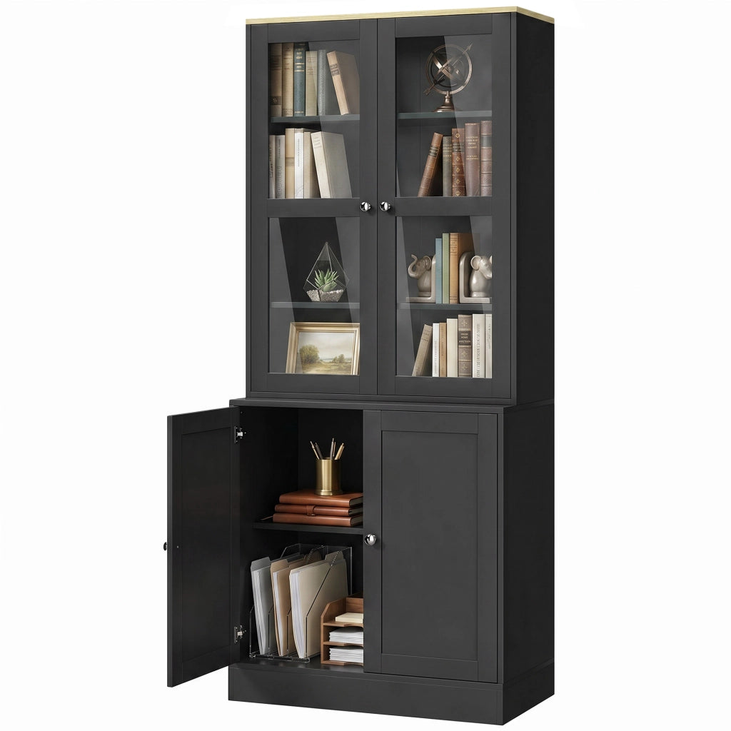 Libreria con ante in vetro ¨C Xylo ¨C 6 ripiani, 4 porte, nero