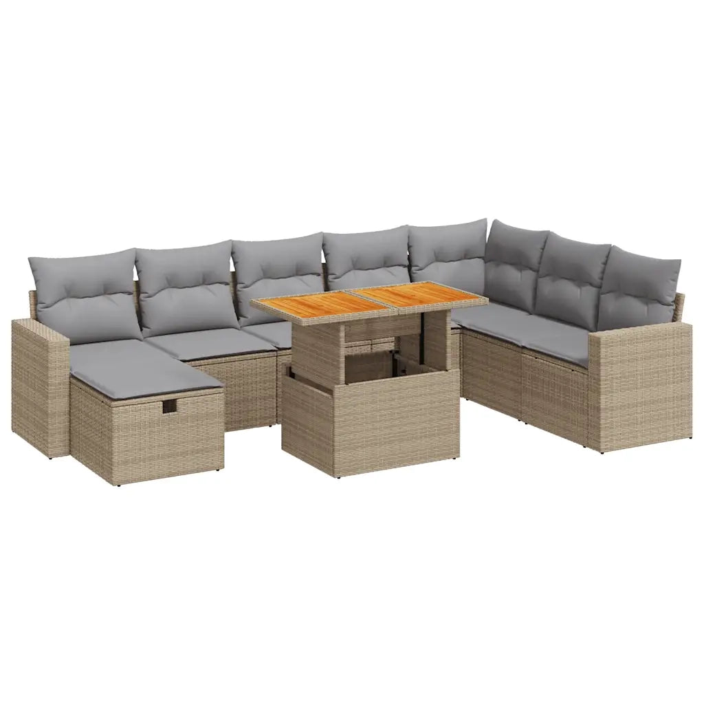 Set Divano da Giardino 9 pz con Cuscini Beige Polyrattan Acacia 3328018