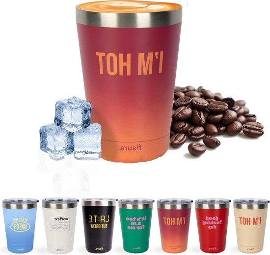 Tazza termica con design "I'm hot" in rosso scuro - 310 ml - tazza in acciaio inossidabile - BPA libero - tazza per auto