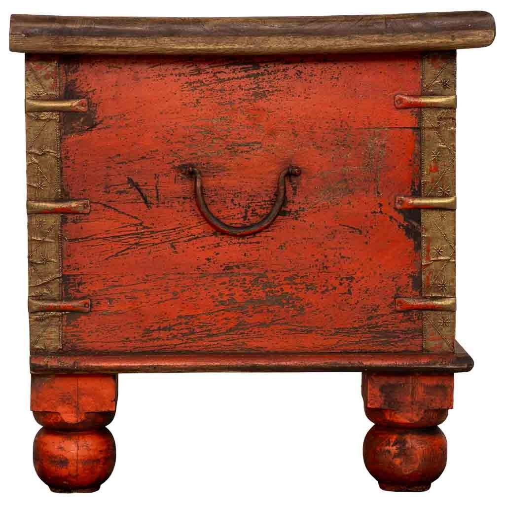 Cassapanca artigianale in legno rosso 150x45x46h cm