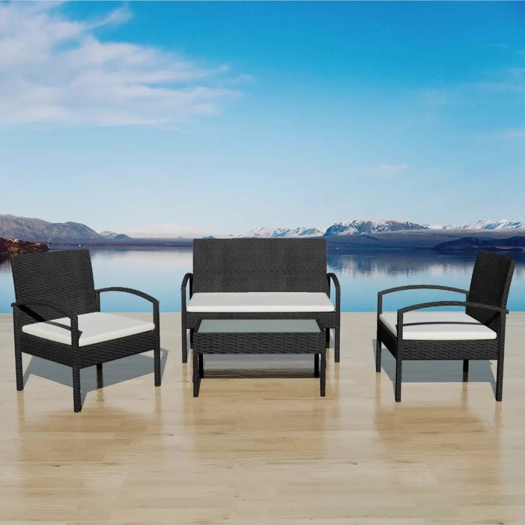 Set Divani da Giardino 4 pz con Cuscini in Polyrattan Nero 42673