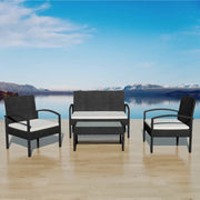Set Divani da Giardino 4 pz con Cuscini in Polyrattan Nero 42673