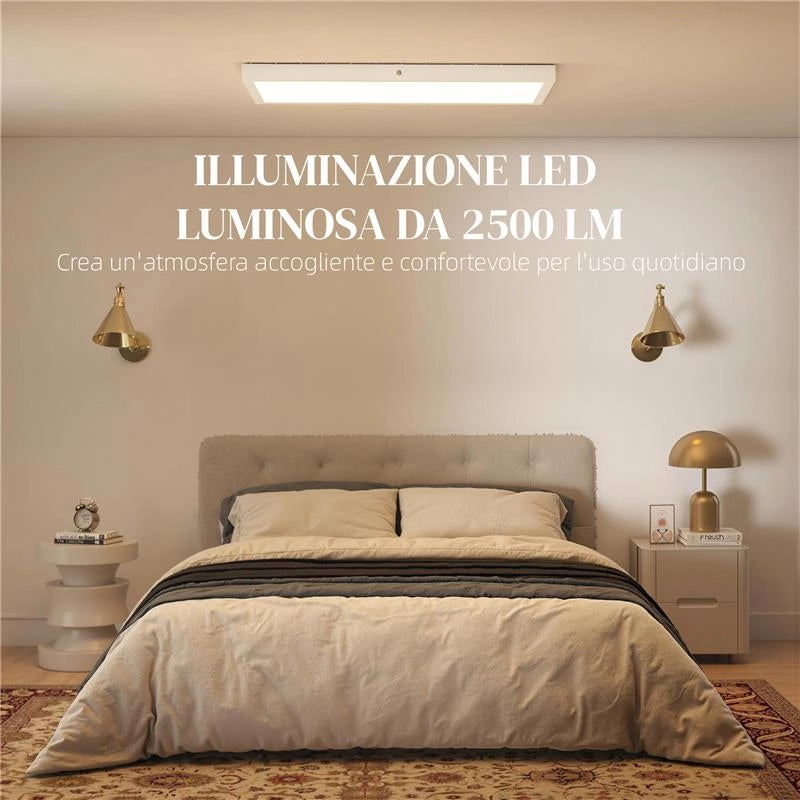 SET 2 PLAFONIERE LED SOTTILI E MINIMAL CON COLORE REGOLABILE, IN ACCIAIO E PLASTICA, 60X30X3.7 CM, BIANCO
